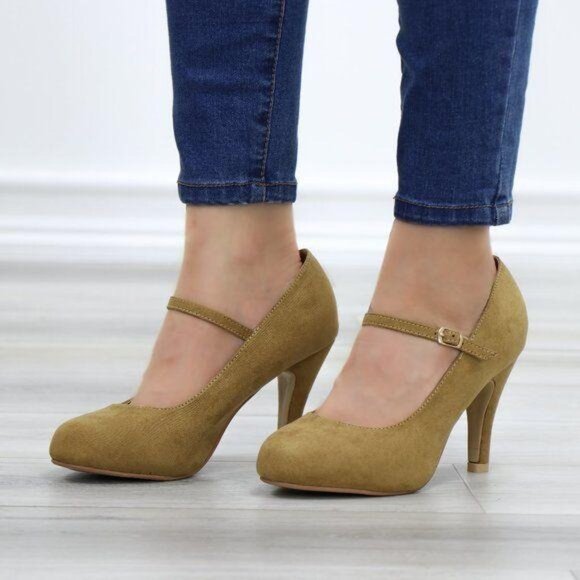 Taupe Suede Low Heel Rockabilly Pumps - Picture 1 of 11